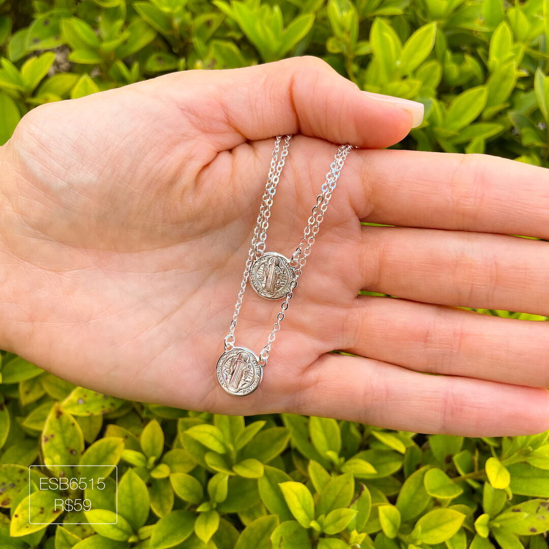 Escapulário São Bento Liso Prateado